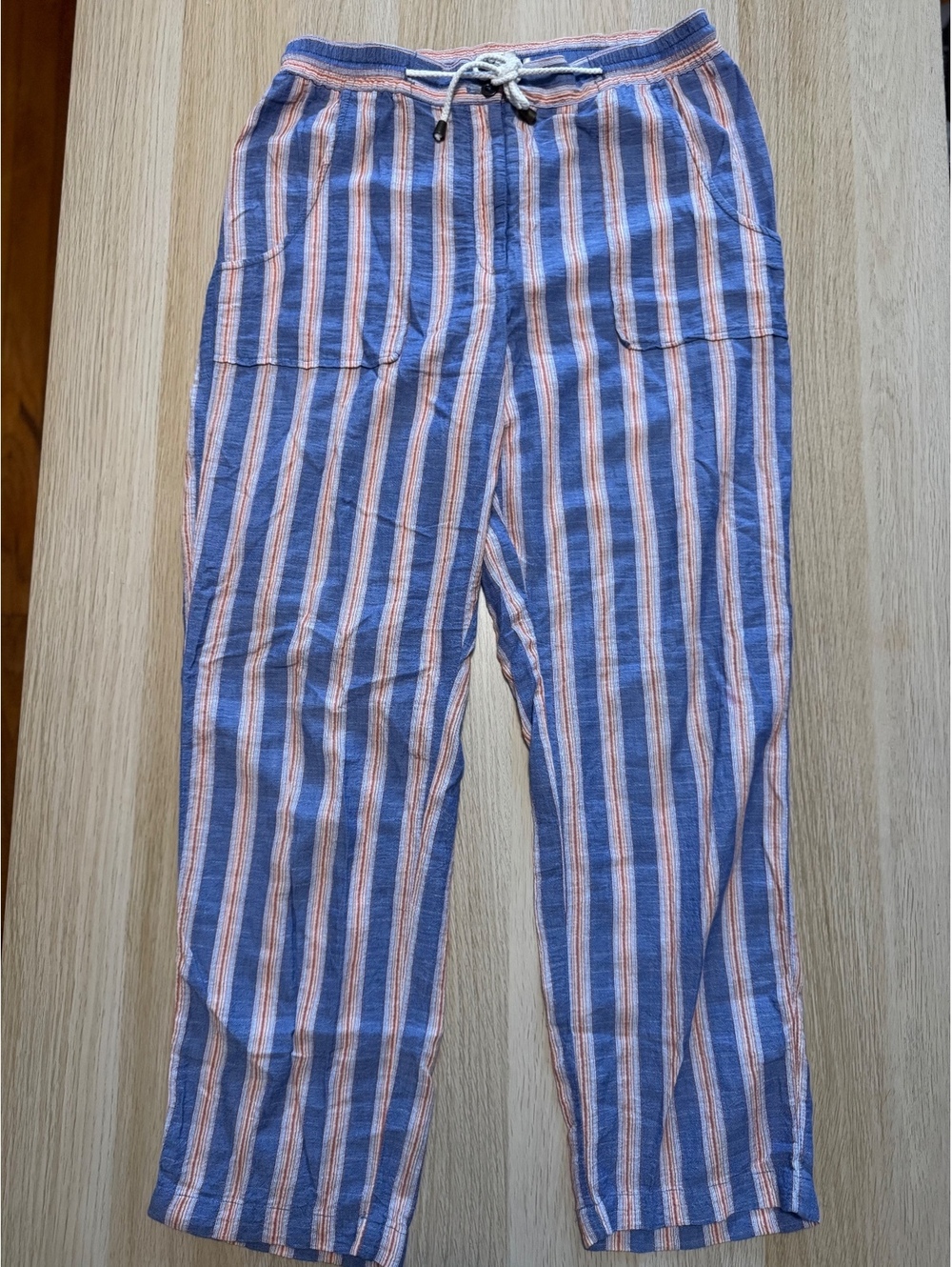 Anthropologie Elevenses Striped Linen-Blend Drawstring Beach Pants Size Medium